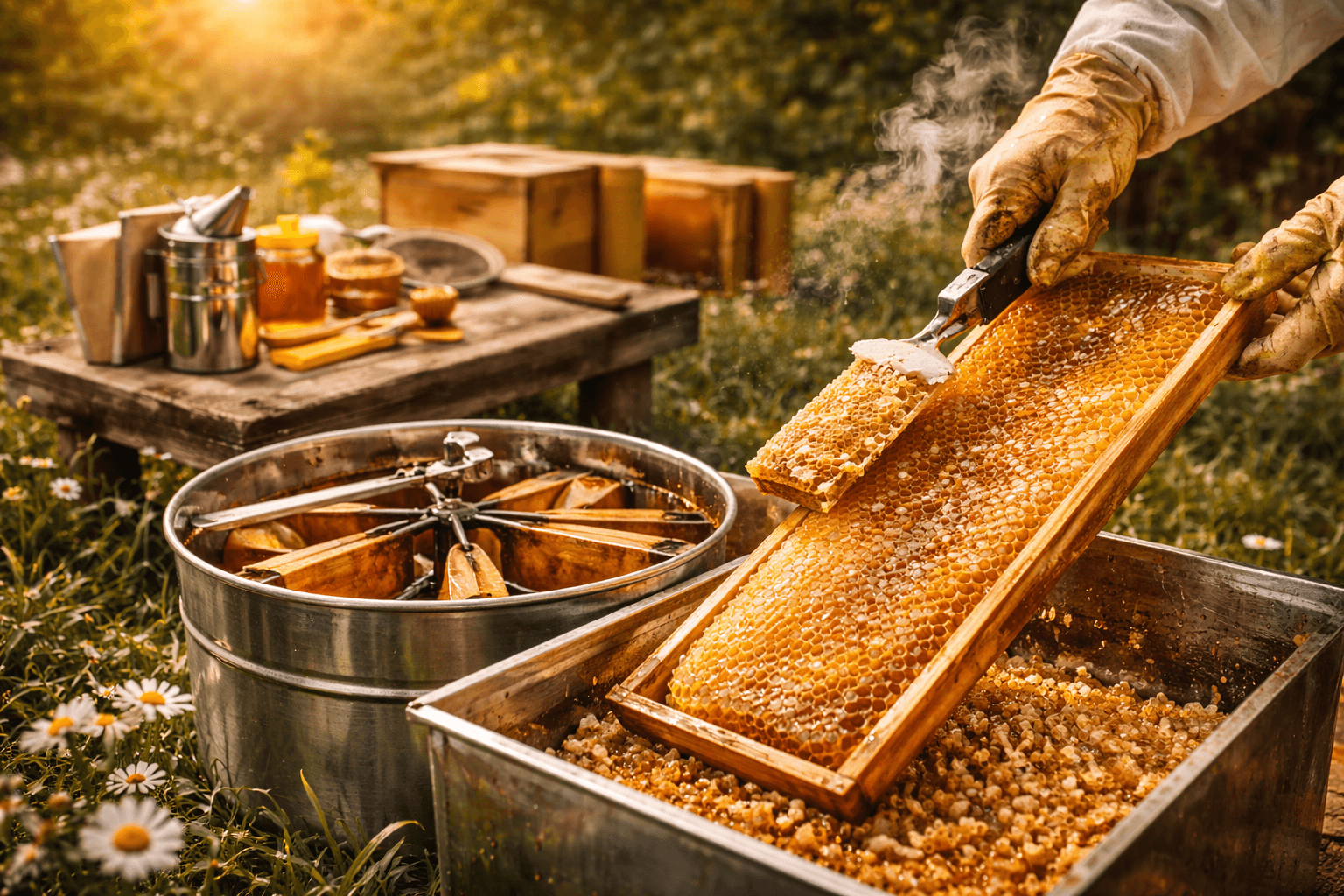 Skatta honung med utrustning för honungsskörd